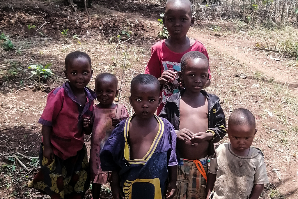 Burundian children standing outside in a group